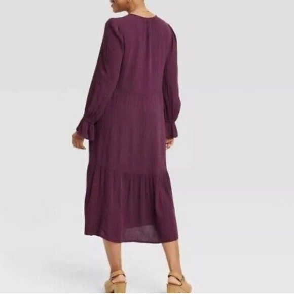 🌴 Knox Rose NWT Embroidered Midi Dress Purple - Pockets - Picture 2 of 6